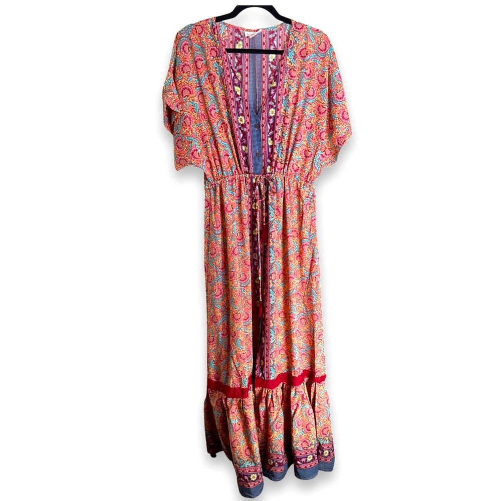 [ ANTHROPOLOGIE BOEMO ] Multi-patterned Flowy Cotton Maxi w/Ruffle Hem : Med